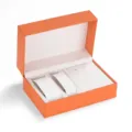 Elegante scatola regalo rettangolare arancione per orologio con interno bianco - Stile Rettangolare a Doppia Fessura Arancione (X007)