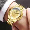 Klassische Herren-Quarzuhr in Goldoptik mit stilvollem Legierungsarmband und Zifferblatt - Goldenes Gehäuse Goldenes Zifferblatt (Stil 2)