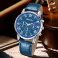 Premium men's business quartz watch featuring blue dial and blue crocodile leather strap - Blue Strap Blue Dial Watch (XR5380) / Blue
