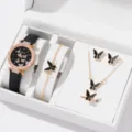 Detailansicht des Damen-Schmucksets mit Schmetterlingsuhr, Halskette und Armband in Box. - Schwarz Set (Ohne Box)