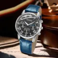 Elegant men's quartz business watch with blue crocodile leather strap and black dial - Blue Strap Black Dial Watch (XR5380) / Blue