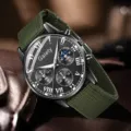 Nahaufnahme der Herren-Business-Uhr mit grünem Segeltucharmband und schwarzem Zifferblatt - Nur Uhr / Grünes Segeltucharmband Grünes Zifferblatt