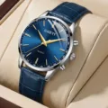 Elegant men's quartz watch with blue sunray dial and matching blue leather strap. - Blue Strap Blue Dial Business Style (XR5380) / Blue