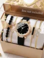 Detailansicht der Luxusuhr mit Strasssteinen und goldfarbenem Armbandset mit Zifferblatt - Set 1