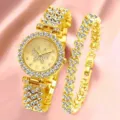 Close-up detail of an elegant gold butterfly watch and matching rhinestone bracelet set - Gold Butterfly Watch and Heart Bracelet Set