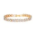 Elegant gold-tone bracelet featuring sparkling flower-shaped white crystal clusters - Gold Full Rhinestone Bracelet Only