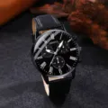 Detailansicht einer Geneva Quarzuhr mit schwarzem Zifferblatt und schwarzem Lederarmband. - Nur Uhr Stil / Schwarz
