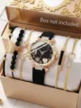 Nahaufnahme einer Damen-Sternenhimmel-Uhr mit Diamant-Zifferblatt und Gold-Armband-Set - Set 3