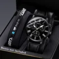 Genfer Herren-Quarzuhr und Her King Lederarmband-Set in eleganter schwarzer Box - 2-teiliges Set (Stil 1) / Schwarz