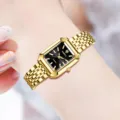 Elegante goldene quadratische Quarzuhr aus Stahl mit schwarzem Zifferblatt für Damen - Goldenes Band Schwarzes Zifferblatt (Mit Logo)