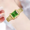 Elegante quadratische Quarzuhr für Damen mit goldenem Stahlarmband und grünem Zifferblatt - Goldenes Band Grünes Zifferblatt (Mit Logo)