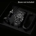 Professionelles Herren-Quarzuhr-Set in Schwarz mit Kette, Ring und Panzerarmband - 4-teiliges Set (Stil 2) / Schwarz