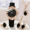 Elegantes Damen-Quarzuhren- und Schmuckset mit funkelndem Sternenzifferblatt und Strass. - Set 4