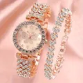 Elegant rose gold butterfly watch and sparkling rhinestone bracelet jewelry set for women - Rose Gold Butterfly Dial Watch and Bracelet Set