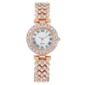 Elegant women's rose gold quartz watch with full crystal inlay and Roman numerals - Rose Gold Single Watch