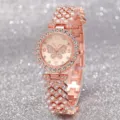Elegant rose gold women's quartz watch with full rhinestone butterfly dial and crystal strap - Rose Gold Butterfly Watch