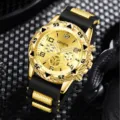 Luxuriöse Geneva Herren-Quarzuhr in Gold mit dekorativen Zifferblättern und Silikonarmband - Silikonarmband Goldenes Gehäuse Goldenes Zifferblatt