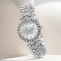 Luxury silver women's quartz watch featuring full rhinestone butterfly dial and sparkly band - Silver Butterfly Watch