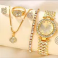 Luxury gold-toned watch and jewelry set for women with rhinestone butterfly dial - Butterfly Element Watch + Bracelet + Accessories Set / Gold
