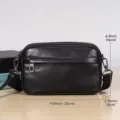 Men's genuine leather crossbody bag casual black shoulder bag with multiple compartments - Black