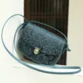 Genuine leather embossed women shoulder bag retro floral crossbody bag for daily use. - Blue Embossed