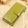 Groene lange lederen portemonnee voor dames met rits en drukknoop in vintage stijl - Groen