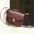 Vintage Wine Red Embossed Leather Shoulder Crossbody Bag Elegant Purse for Women - Red Embossed