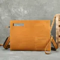 Vintage Bruin Lederen Heren Schoudertas Casual Messenger Tas Handtas Stijl Retro. - Geelbruin