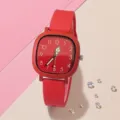 Stilvolle quadratische Quarzuhr mit leuchtend rotem Silikonarmband in Bonbonfarben - Rot
