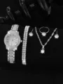 Elegantes silbernes Eisuhr-Set mit passendem Tennisarmband, Halskette und einem Ring - Silber Vollstrass Zifferblatt (10)