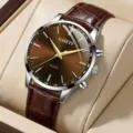 Premium men's business quartz watch with brown crocodile leather strap and sunray dial - Brown Strap Brown Dial 2