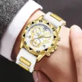 Modische Herren-Quarzuhr aus Goldlegierung mit weißem Silikonarmband und schickem Zifferblatt - Weißes Silikonarmband Goldenes Gehäuse (Stil 3)