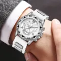 Modische Herrenquarzuhr mit weißem Silikonarmband und silbernem Metallgehäuse - Weißes Silikonarmband Silbernes Gehäuse (Stil 3)