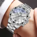 Silberne Herrenquarzuhr mit Blaulichtglas und strukturiertem Metallarmband aus Legierung - Silbernes Gehäuse Silbernes Zifferblatt (Stil 4)
