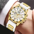 Modische goldene Herren-Quarzuhr mit weißem Silikonarmband und dekorativen Zifferblättern - Goldenes Gehäuse Weißes Silikonarmband (Stil 5) / Weiß