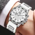 Stilvolle Herren-Quarzuhr mit weißem Silikonarmband und silbernem Metallgehäuse - Silbernes Gehäuse Weißes Silikonarmband (Stil 5) / Weiß