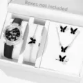 Elegantes Set aus schwarzer Schmetterlingsuhr und Schmuck mit Armband und Kette - Schmetterling-Set (Ohne Box) / Silberschwarz