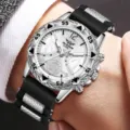 Klassische Herren-Quarzuhr mit silbernem Legierungsgehäuse und schwarzem Gummiband - Silbernes Gehäuse Silbernes Zifferblatt Schwarzes Silikonarmband (Stil 6) / Schwarz