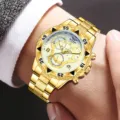 Klassische goldene Herren-Quarzuhr mit modischem Legierungsarmband und Zifferblättern - Goldgehäuse Weißes Zifferblatt (Stil 7)