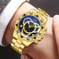Klassische goldene Herren-Quarzuhr aus Legierung mit Blaulichtglas und schwarzem Zifferblatt - Goldgehäuse Schwarzes Zifferblatt (Stil 7)