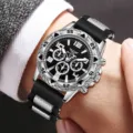 Klassische Herren-Mode-Quarzuhr mit schwarzem Silikonarmband und langlebigem Legierungsgehäuse - Silikonarmband (Stil 10) / Schwarz/Silber