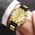 Klassische Herren-Quarzuhr mit goldenem Legierungsgehäuse und schwarzem Silikonarmband - Silikonarmband (Stil 10) / Gold/Schwarz