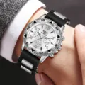 Klassische silberne Herrenquarzuhr mit schwarzem Silikonarmband und elegantem weißen Zifferblatt - Silikon Schwarzes Armband Silbernes Gehäuse Silbernes Zifferblatt (Stil 10)