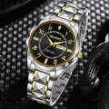Luxus Herrenquarzuhr mit schwarzem Diamantzifferblatt und Gold-Silber-Armband - Zweifarbig Gold Schwarz