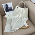 Solid color square silk scarf for women, elegant plain satin neckerchief for daily office. - Off White