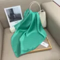 Green silk square scarf for women, elegant satin neck scarf, stylish daily fashion accessory. - Mint Green