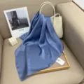 Solid blue silk square scarf for women, elegant plain satin neckerchief for daily work wear. - Haze Blue