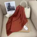 Solid color silk square scarf for women, elegant plain satin neckerchief for daily wear and office. - Chocolate