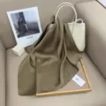 Solid color silk square scarf, elegant olive khaki satin neckerchief for stylish women. - Olive