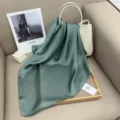 Green solid silk square scarf for women, elegant satin neck scarf for professional use. - Aden Green